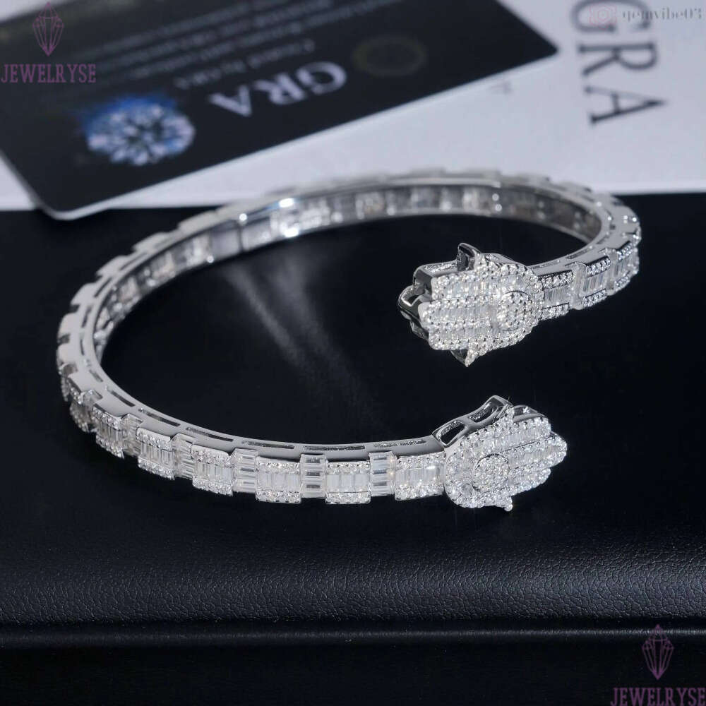 Fine Jewelry New Design 925 Silver Hip Hop High Quality Hamsa Hand VVS Moissanite Bangle Bracelet