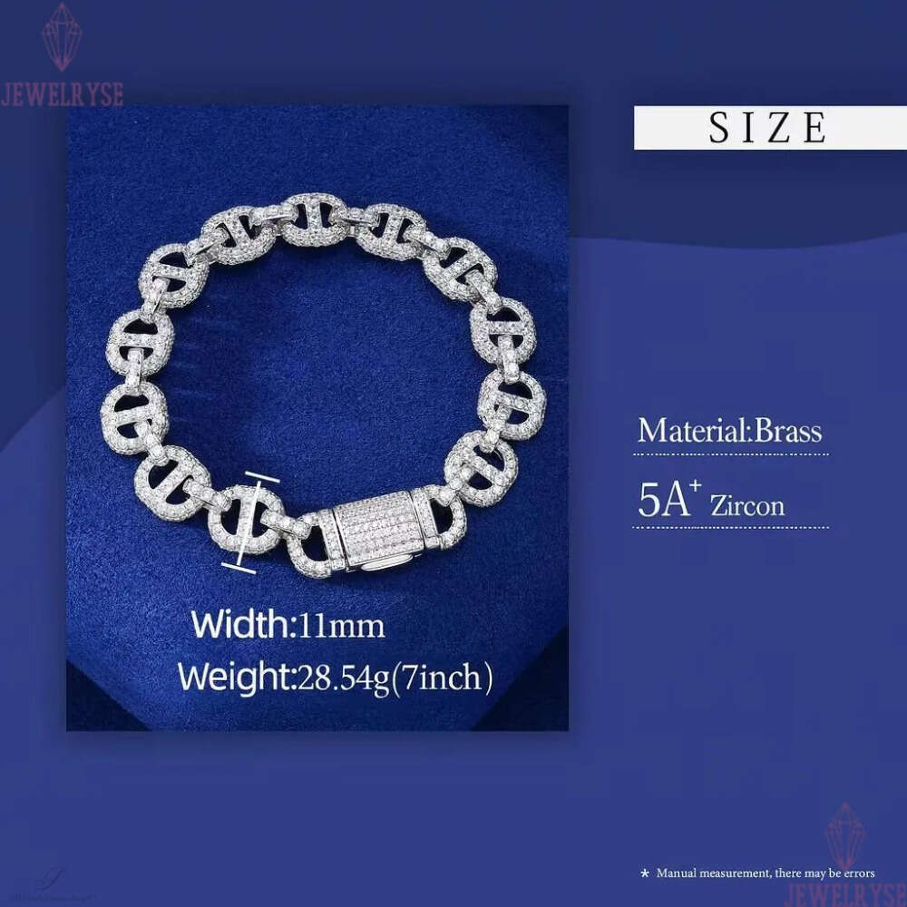 High Quality 11mm Hip Hop Bracelet Gold Plated Brass 5A CZ Diamond Ice Out Fashion Link Bracelet for Men Gift