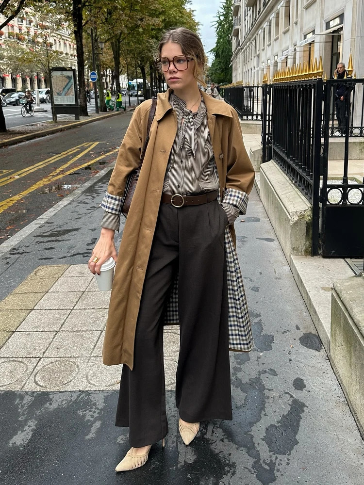 UK Fashion Shop Plaid Lining DoubleSided Trench Coats Woman Clearance Womens Autumn Coat Jacket Korean Outerwear 251217