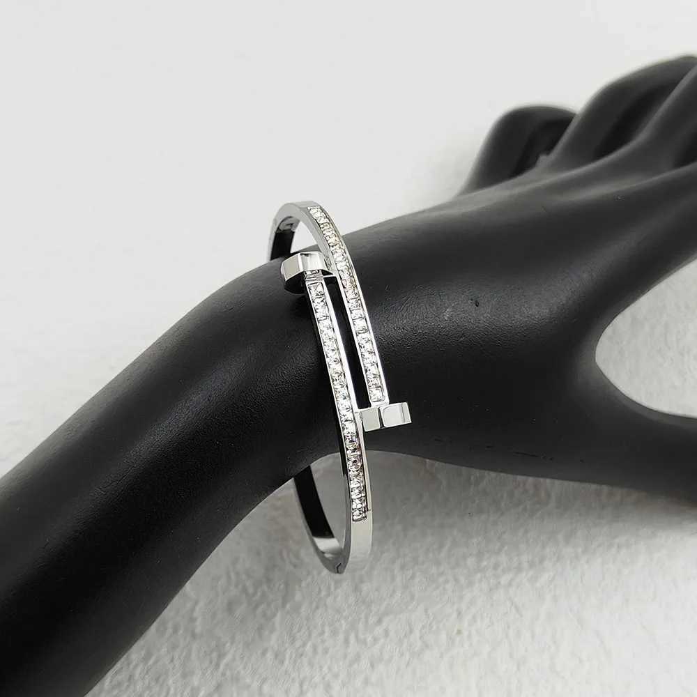 CheAP luxury double headed stainlESS steel gold-plated womens zircon bangle Thanksgiving Christmas and New Year gifts M251217