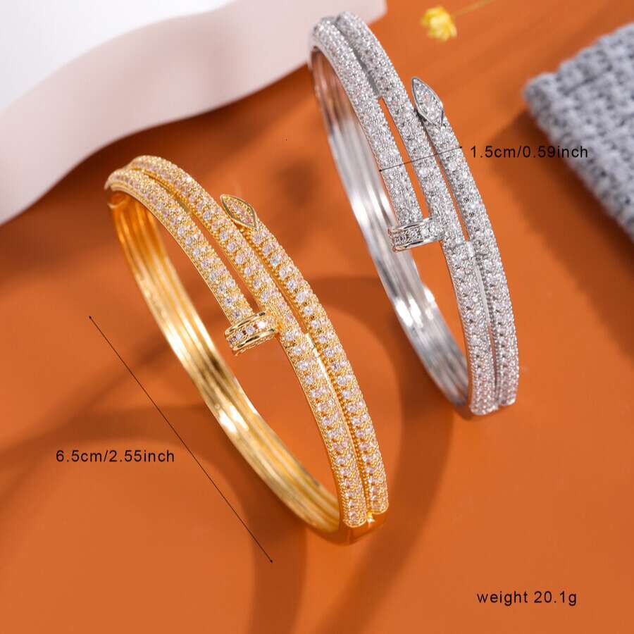 Bracelet designer bangle Jewelry Full Double Circle Stud Bracelet Copper Inlaid Zircon High-End Personality Creative Factory In-Stock Wholesale
