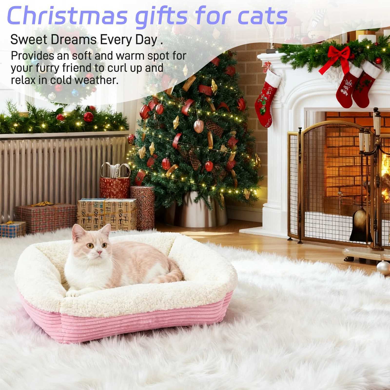 Heated Pet Bed Machine Washable Thickened Plush Cat Dog Bed - Soft Durable Winter Warm Cushion M251217