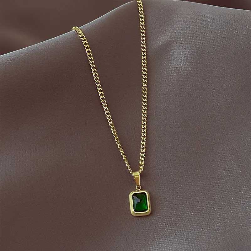 French Retro Green Crystal Pendant Necklace Simple Gold Color Chain Necklace For Women Trendy Accessories Mother Gift Accessorie G251217
