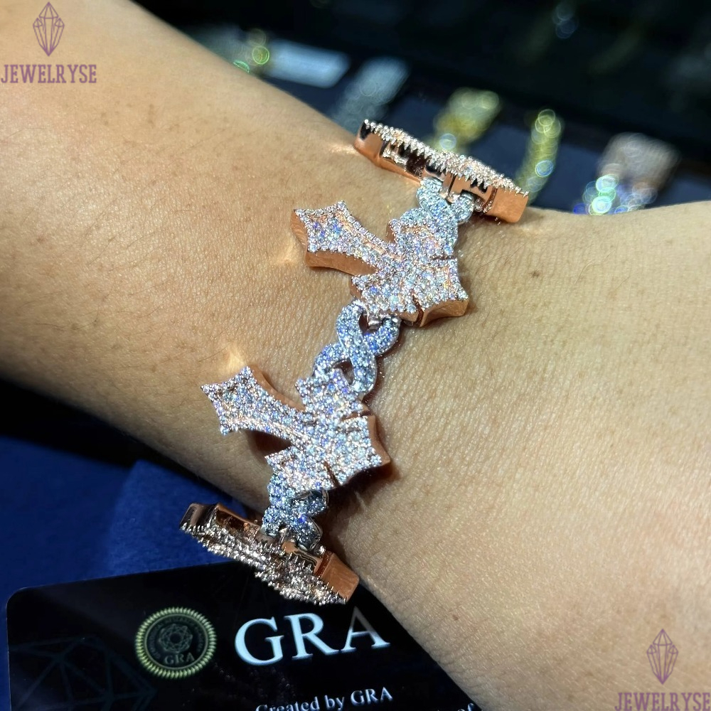 New Fashion Jewelry Silver 925 Hip Hop Iced Out Men Bracelet VVS Moissanite Lab Diamond Jewelry Cross Cuban Link Chain Bracelet