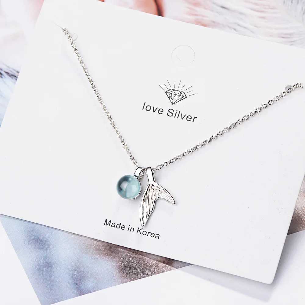S925 Sterling Silver Womens Sapphire Bead Mermaid Tail Pendant Necklace 40cm35cm Luxury Jewelry G251217