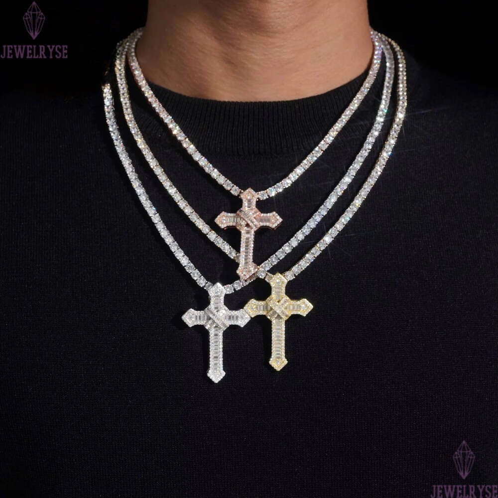 Ready to Ship 925 Silver Ice Out GRA Certificated VVS Moissanite Diamond Cross Hip Hop Pendant