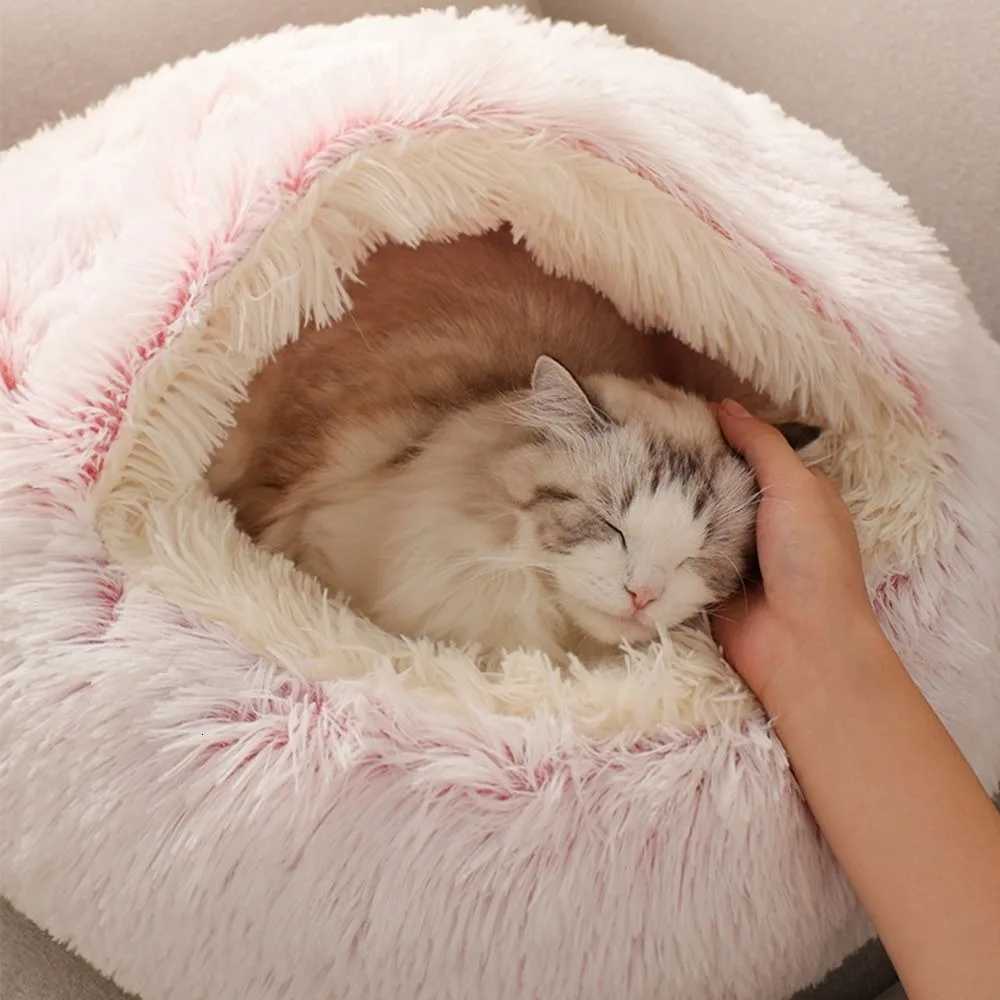 Warm Long Plush Pet Bed Enclosed Round Cat Cushion Comfortable Sleep Bag Cat Nest Kennel For Small Pet M251217