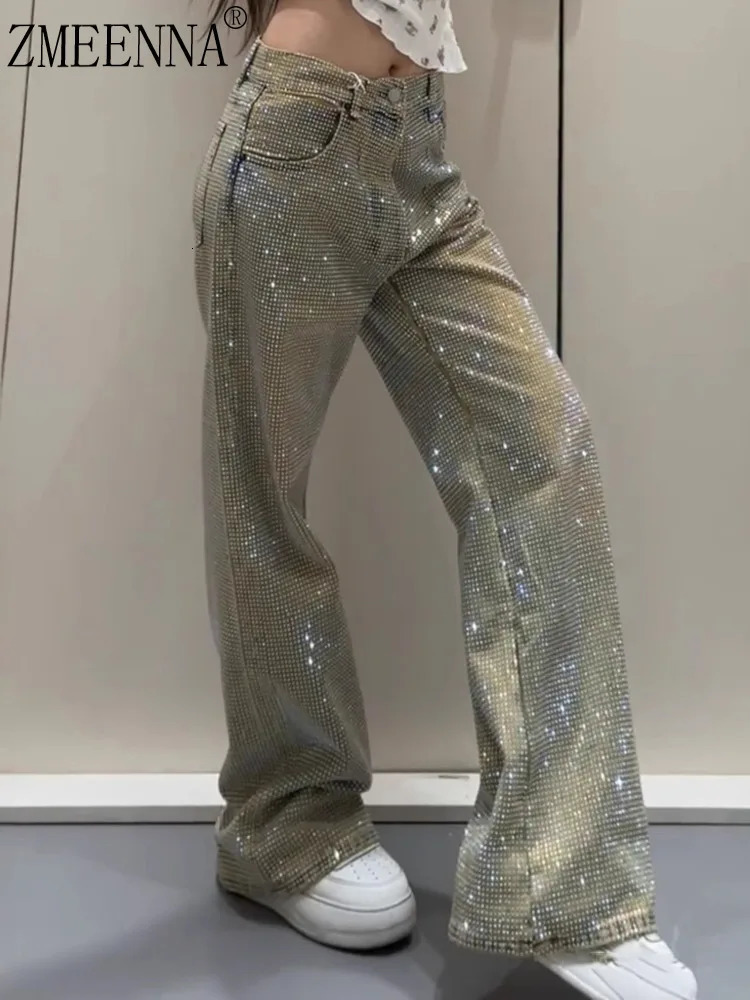 ZMEENNA Sparkling Sequin Wide Leg Pants Womens Glamorous Party Trousers Shiny Fashion Statement Bottoms ZM1050 251204