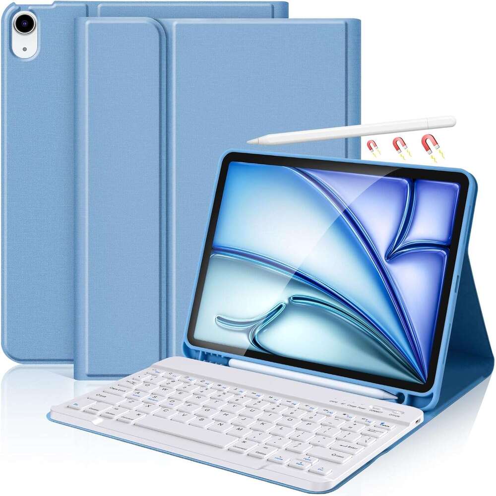 KBCASE inch M3/M2 2025/2024 Keyboard, for Air 5th/4th Gen/for iPad Pro 11 2018, Detachable Wireless Keyboard Tablet Case with Pencil HolderSky Blue