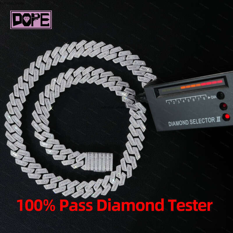 15mm Hip Hop Sier Inner Long Bagel Cut Ice Necklace VVS Moissanite Cuban Chain