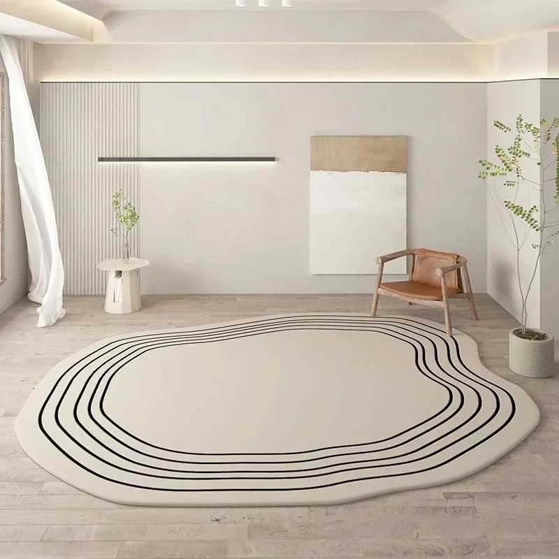 VIKAMA Off-White Irregar Rug Abstract Lines Art Design Soft to the Touch Living Ro Bedro Decor Instagram-Worthy Style Y251216