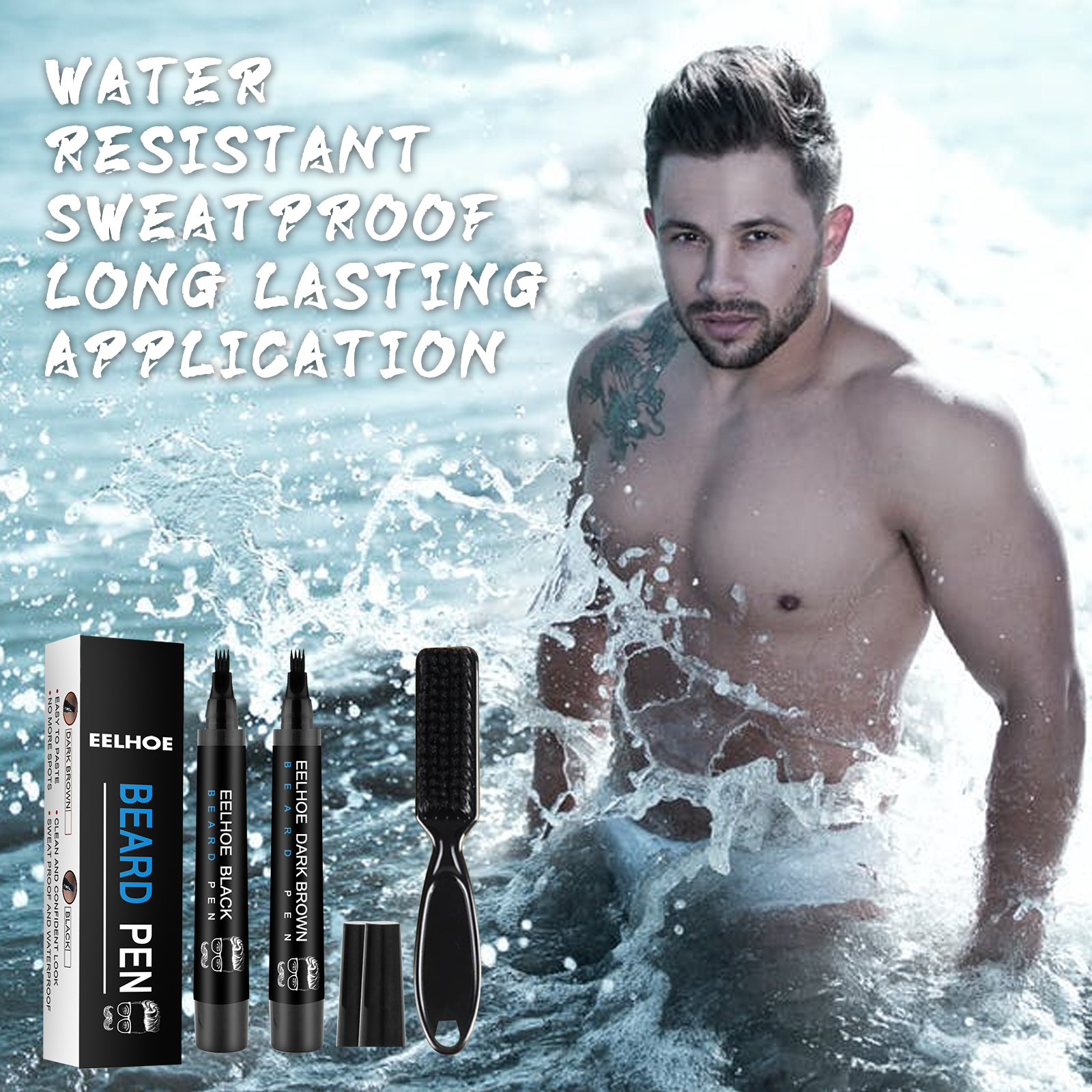 EELHOE Best Beard Pen for Men - Waterproof Touch Up to Instantly Cover Gray & Patchiness | Smudge Proof