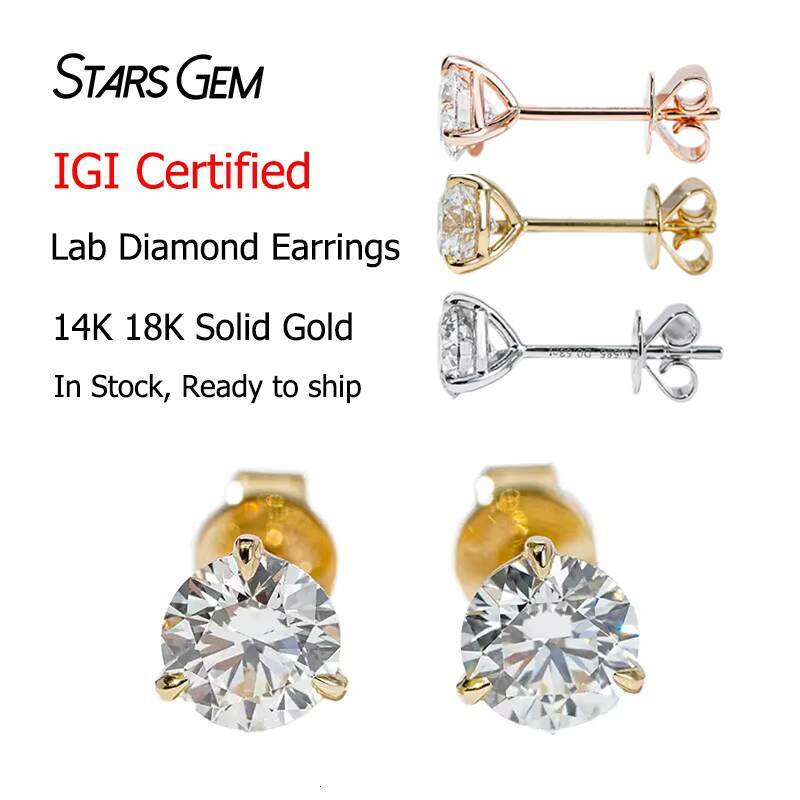 IGI Certified 05ct Diamond Earrings Three Claw Martini Set in 14K 18K Solid Yellow White Rose Gold Lab Diamond Stud Earring