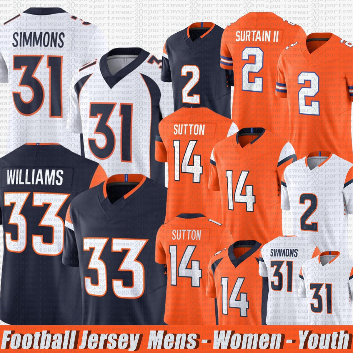 Bo Nix Denvers Broncoss jersey Patrick Surtain II ohn Albert Elway Jr. Peyton Manning Courtland Sutton Javonte Williams Quinn Meinerz Football Jerseys