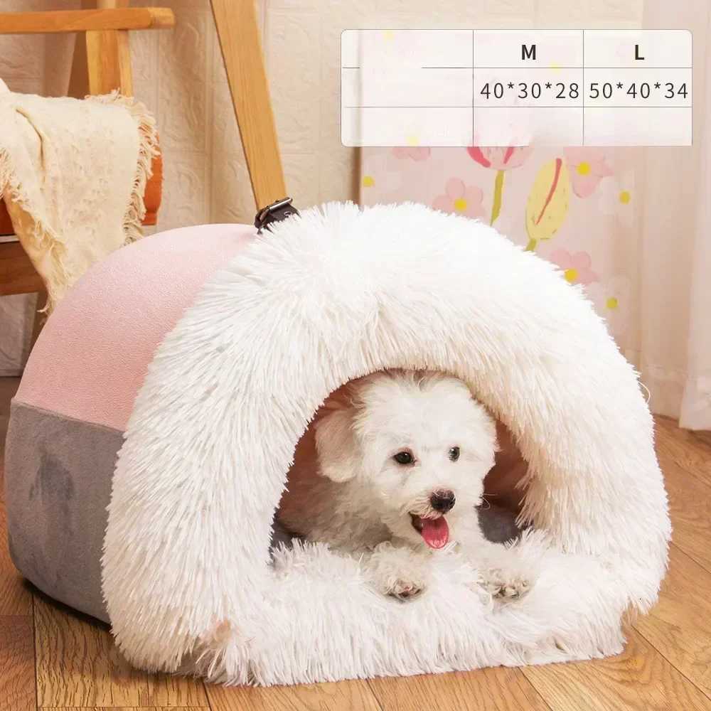Winter Plush Cat Bed Large Size Dog Kennel Warm Cat House Villa Comfort Kitten Nest Closed Cats Home Puppy Sleep Mat M251217