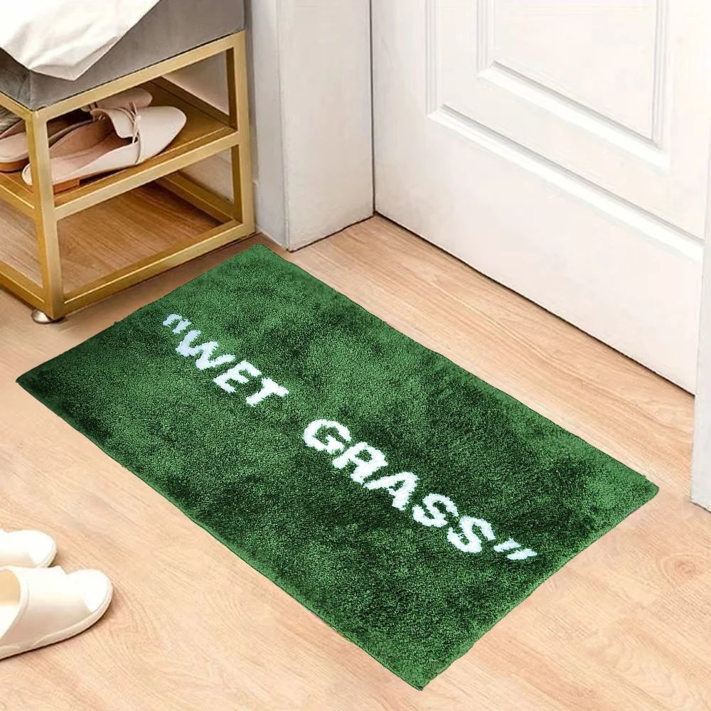 50x80cm Trendy Fashion Wet Grass Doormat Flocking Tufted Carpet Green Grass Fluffy Plush Lounge Bedroom Bedside Rug Floor Mat