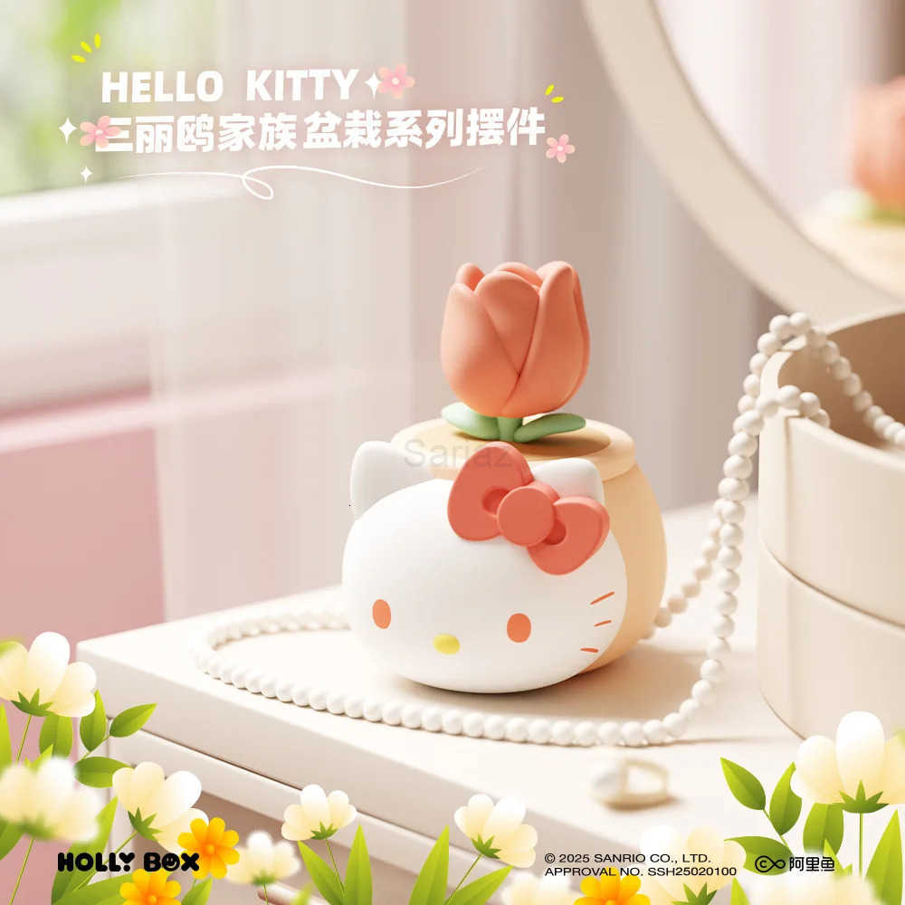 Sanrio Family Flowerpot Planting Blind Box Ornaments Kuromi Hello Kitty Desktop Doll Figure Trend Toys ChildrenS Birthday Gifts H251217