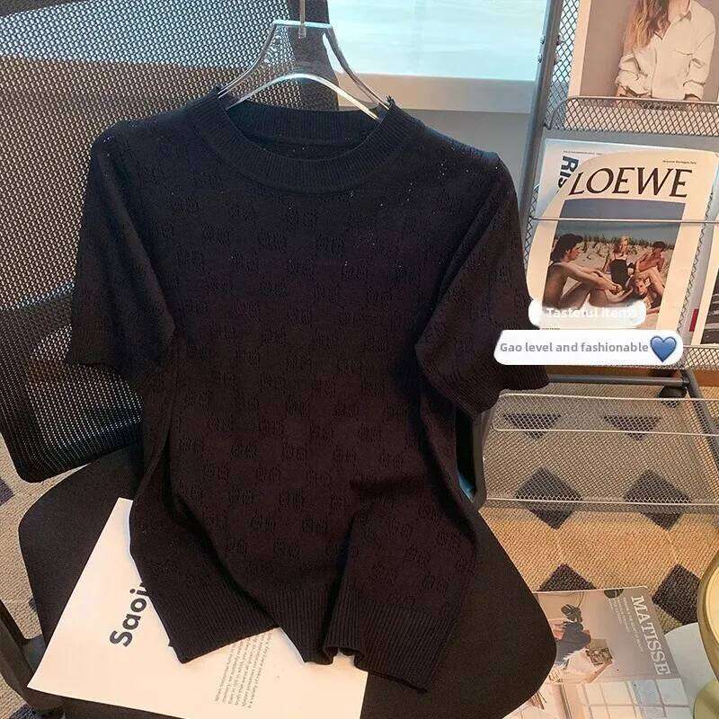 Ice Silk Base Layer Knitted Top Women's Round Neck Loose Thin Summer New Fashion French Design Ladies T-Shirt Sweater Vest