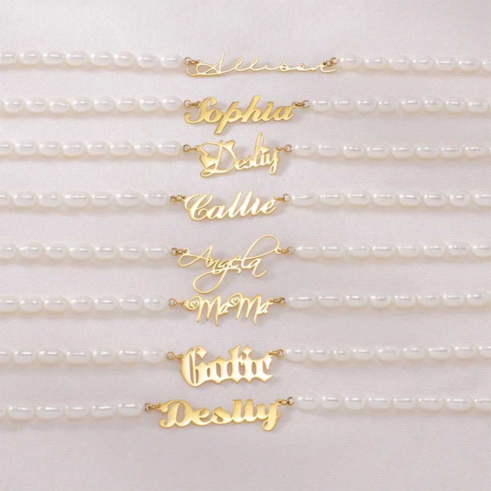 YOUSHANG Fashionable Customized Name Pearl Beaded Pendant Necklace for Ladies Stainless Steel Personalized Engraved Jewelry Gift G251217