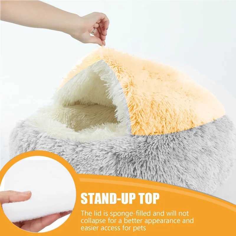 Cat Bed Round Plush Fluffy Hooded Cat Bed CaveCozy for Indoor Cats or Small Dog bedsPet Beds Doughnut Calm Anti-nxiety Dog Bed M251217