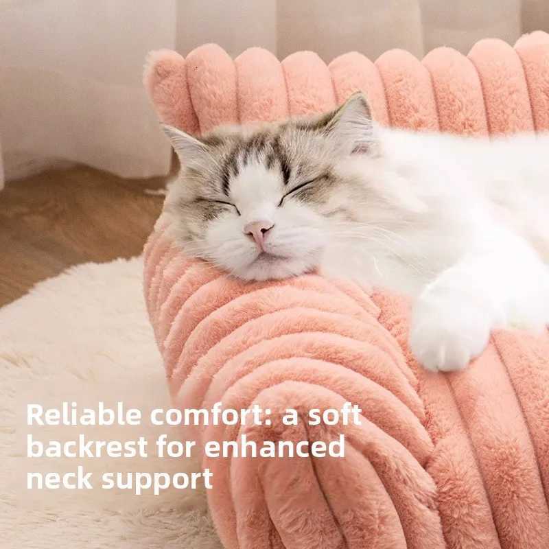 Soft Striped Pet Bed for Small Medium Dogs Cats Comfortable Plush Puppy Bed Winter Warm Cat Bed Sofa Removable Washable Cat Nest M251217