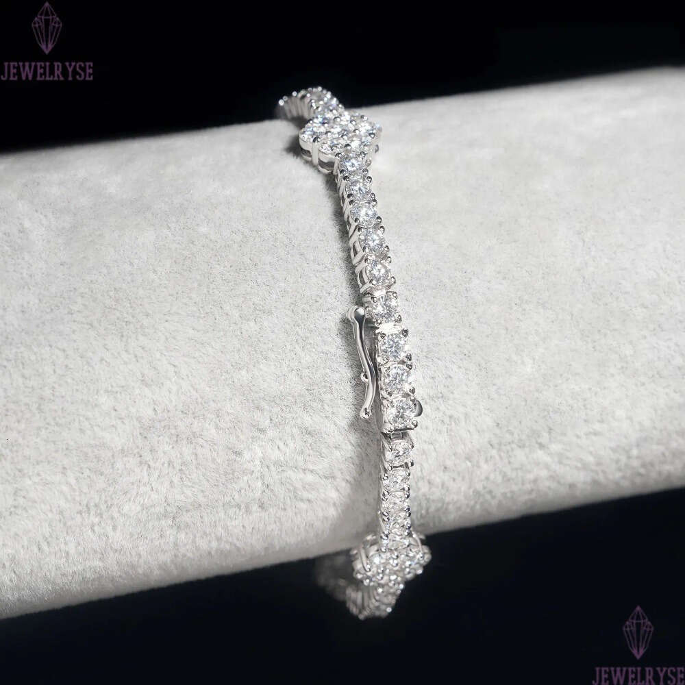 New S925 Silver D 3mm Moissanite Flower Tennis Chain Mens and Womens Hip Hop HIPHOP Bracelet