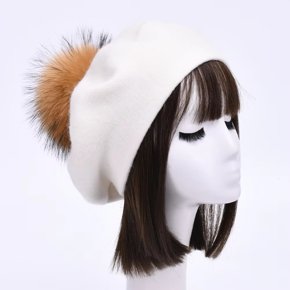 New Solid Color Pom Beret Wool Blend Fashion Comfortable Pullover Hat Double Layer Warm Simple Knitted Hat