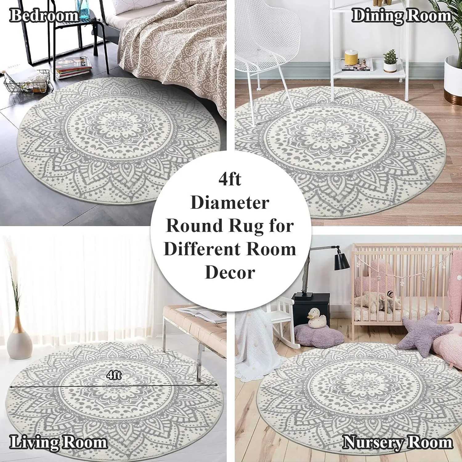 Grey Bohen Mandala Flower Round Carpets Washable Non Slip Indoor Floormat Living Ro Sofa Bedro Chair Mats He Decor Rugs Y251216