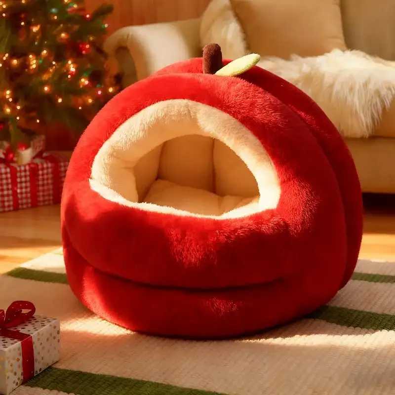 Apple Cat Bed Warm Pet House Kitten Cave Cushion Cat House Warm Sleeping Dog Basket Tent Small Dog Mat Supplies For Christmas M251217