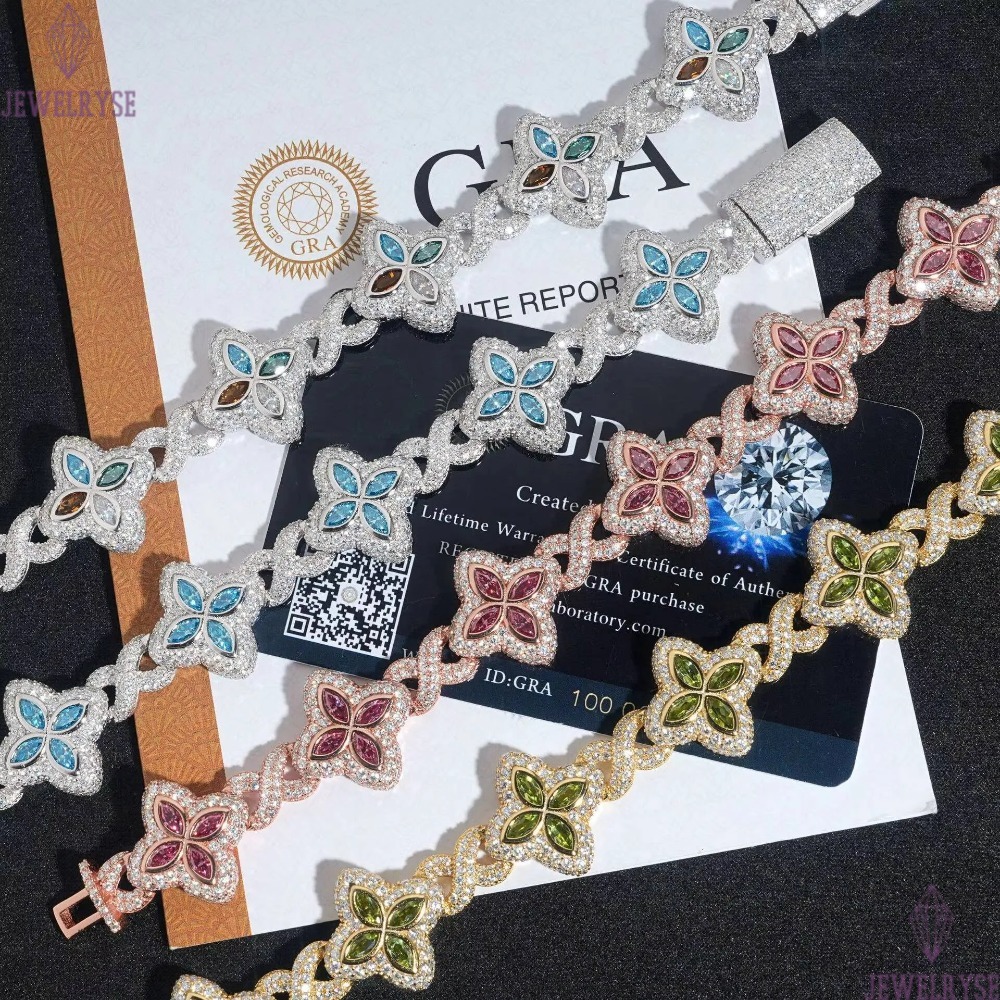 Style S925 Sterling Silver Cut Colored Moissanite Bracelet Passes The Diamond Tester And Comes With Gra