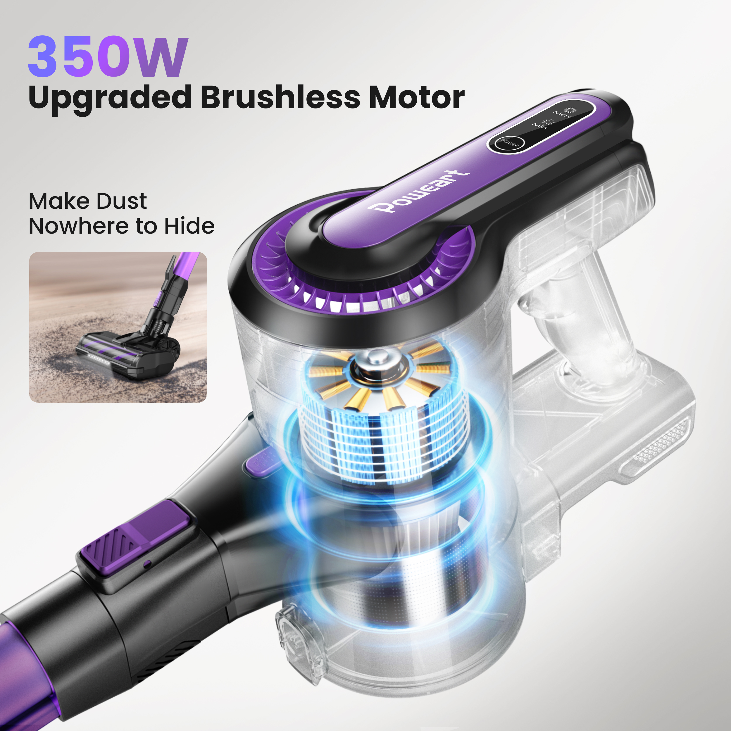 POWEART V870 Purple Cordless Vacuum 30KPa Suction 350W Motor 8-in-1 Cleaner