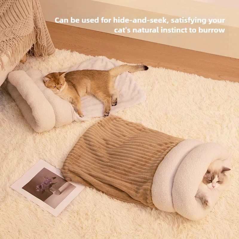 Winter Pet Pocket Semi-Enclosed Cats Dogs Thickened Cat Sleeping Bag Fluffy Feel Warming Pad Kitten Warm Soft Nest Pet Supplies M251217