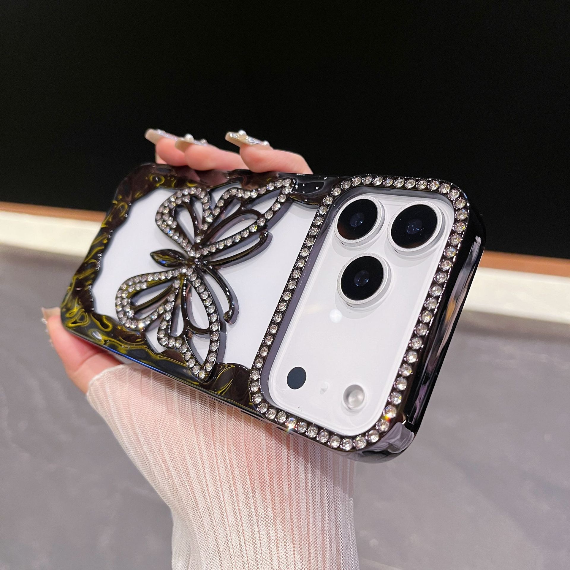 New Electroplated Hollow Butterfly Case iPhone 17 Pro Max, Apple 16, 15 Glitter Rhinestone 14 for Women