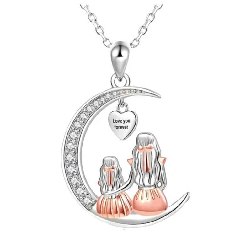 Mom Daughter Moon Pendant Necklace Love You Forever Heart Necklaces Mothers Day Jewelry Gifts G251217