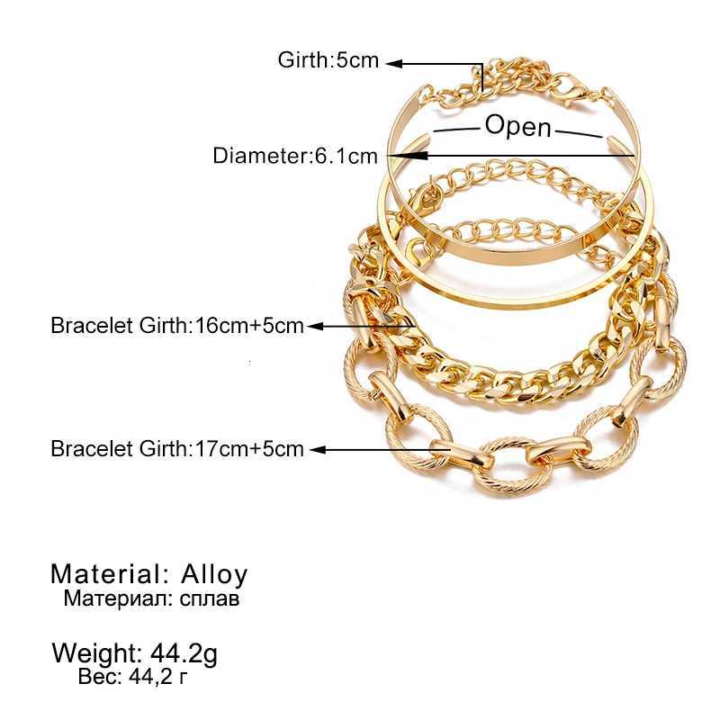 4Pcs Punk Heavy Metal Big Thick Chain Set Women Retro Geometric Metal Twist Chain Bangles Fashion Jewelry M251217