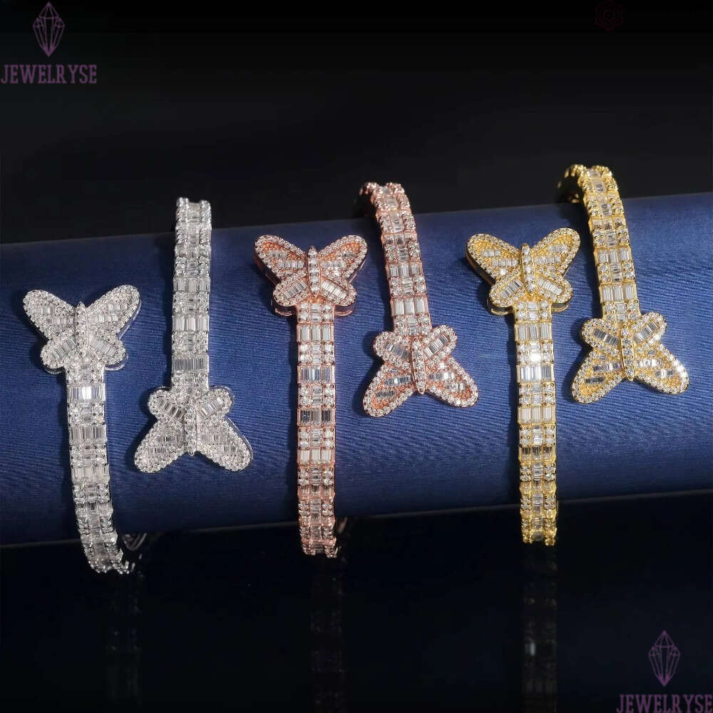 Iced Out Sterling Silver 925 Hip Hop Jewelry VVS Moissanite Diamond Bracelet Bangle Men