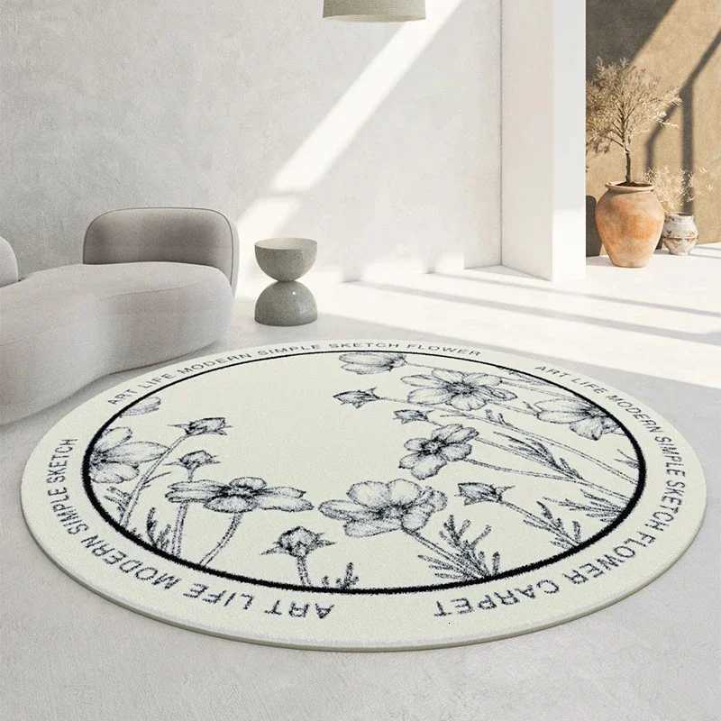 Soft Round Carpet Modern Simple Flower Print Rug For Living Ro Sofa He Bedro Dorm Decor Nonslip Circle Floor Mat Yoga Mats Y251216