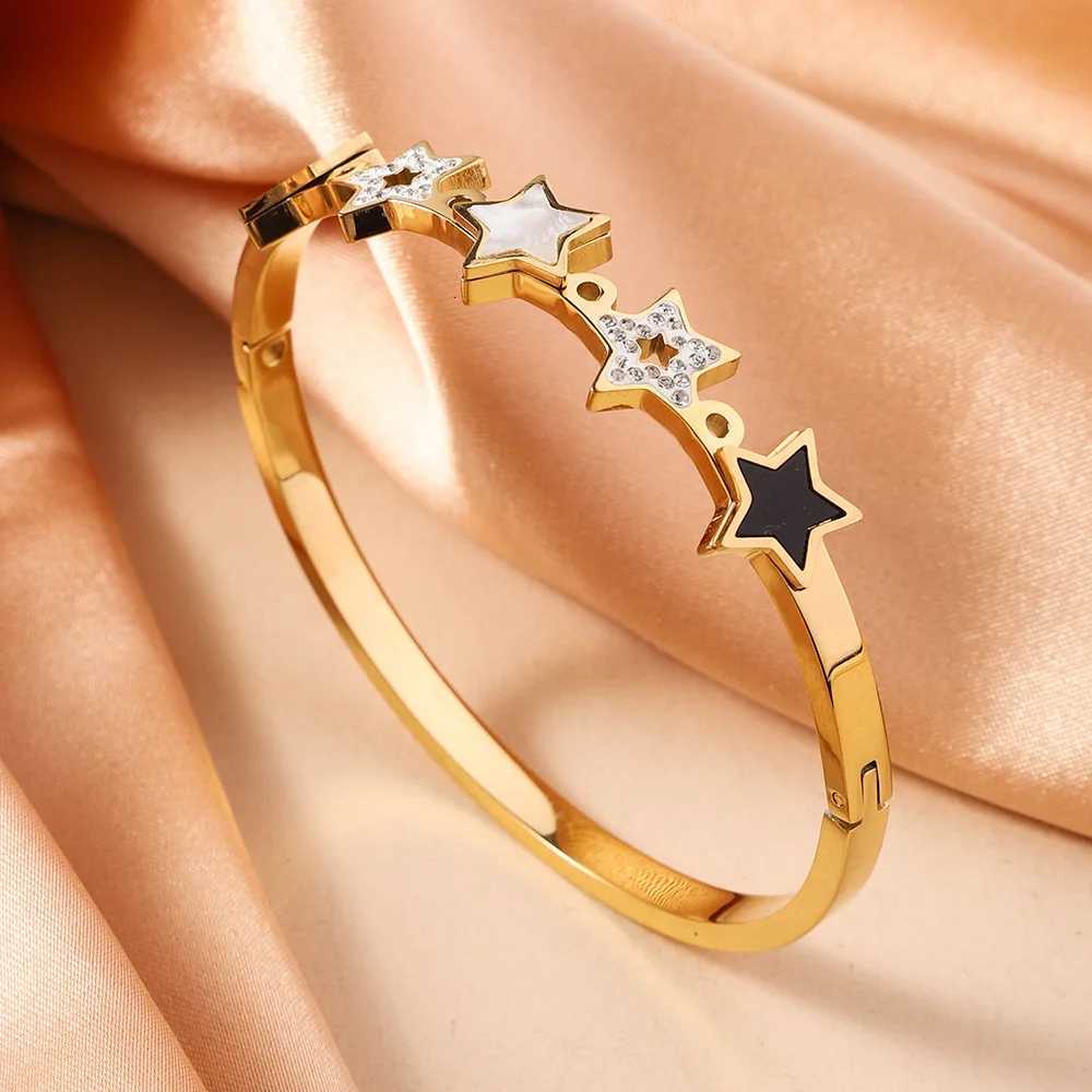 Non fading Vacuum Plated Stainless Steel Womens Fashion Light Luxury Pentagram Inlaid Zircon Jewelry Accessories M251220