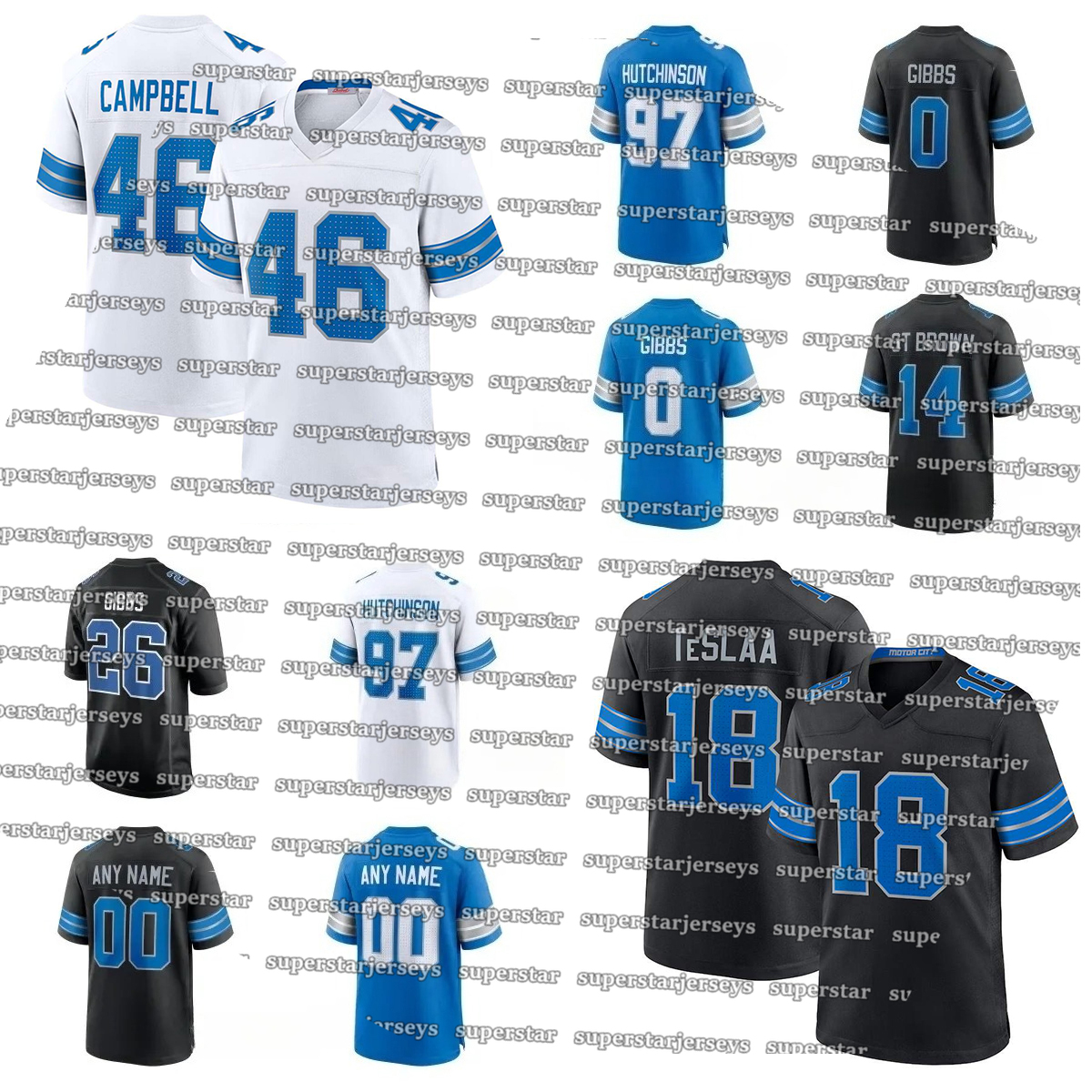 Mix Order 26 Jahmyr Gibbs Football Jersey St. Brown Jared Goff Hooker Jackson Montgomery Reynolds Custom Jerseys Sam LaPorta Jake Bates
