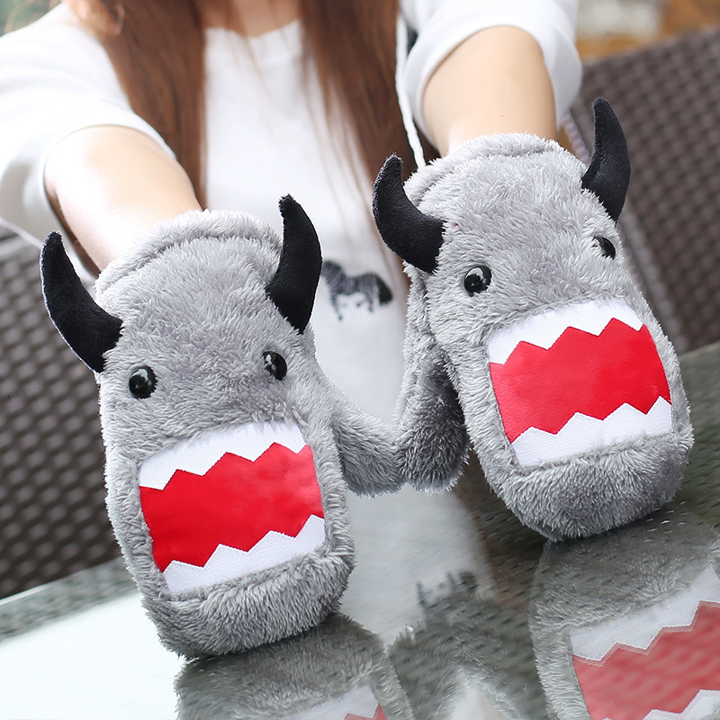 Autumn and Winter Warm Gloves Plush Thick Cute Hanging Neck Fashion Windproof Adult Black Student Fingered Male Winter