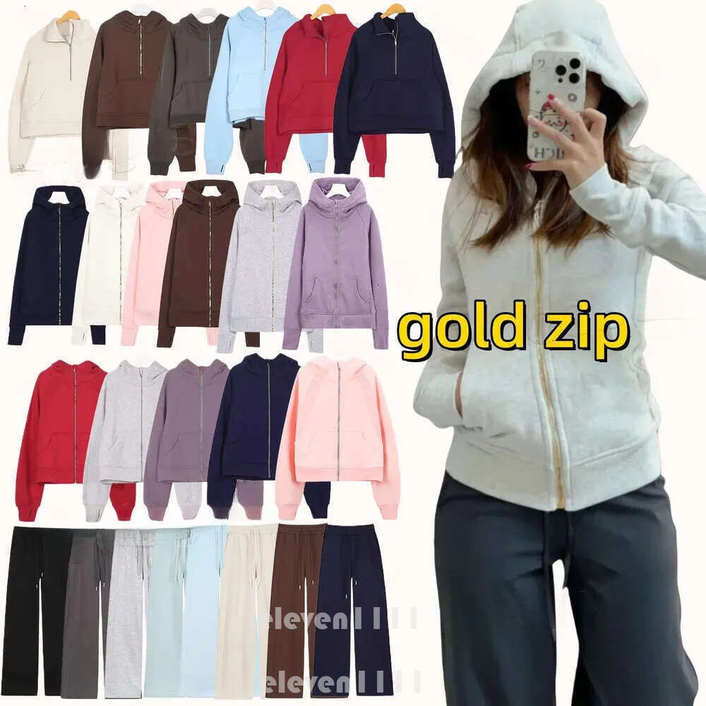 5A Full gold Zip scuba Hoodie Women Yoga Pants Sportswear Thermal luluity lemonive Sweatshirt Outdoor Sports warm Thick Long-sleeves jacket luluity lemonive set