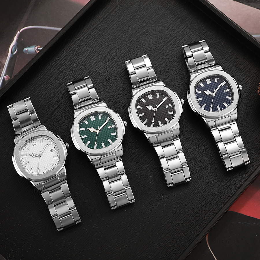 2025 New Square Sports Calendar Steel Band Watch Men's Steel Band Quartz Wristwatch Manufacturer Wholesale