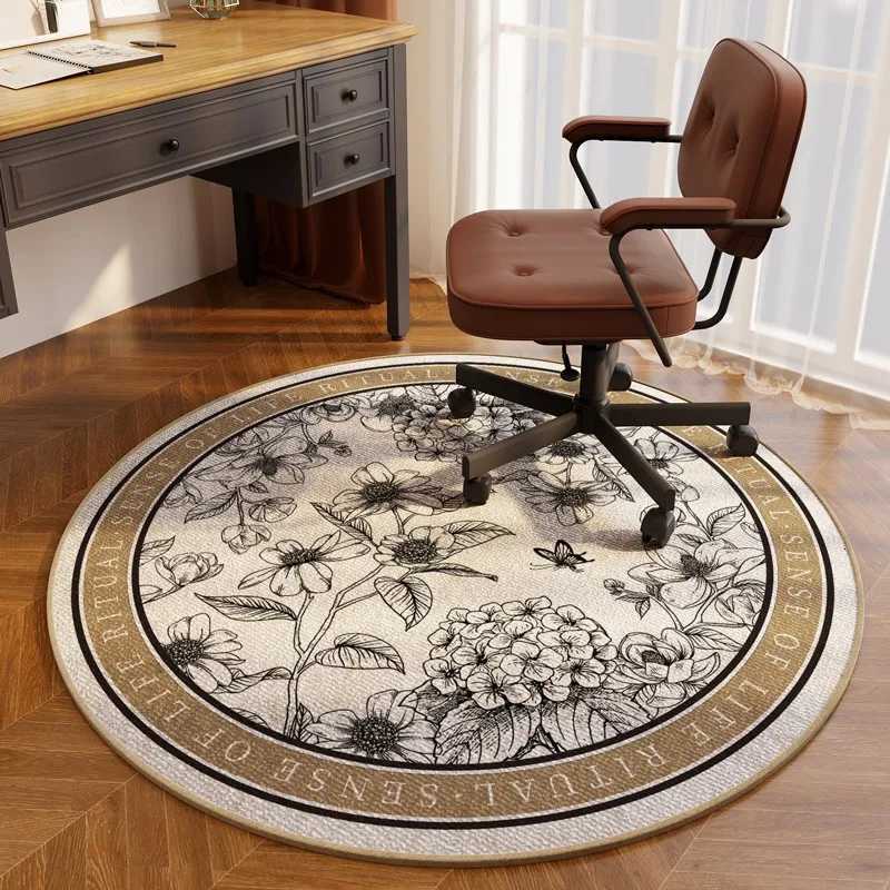 Vintage Floral Pattern Carpet Elegant He Decor Rug Soft Anti-slip Round Floor Mat for Study Ro Living Ro Off Entrance Y251216