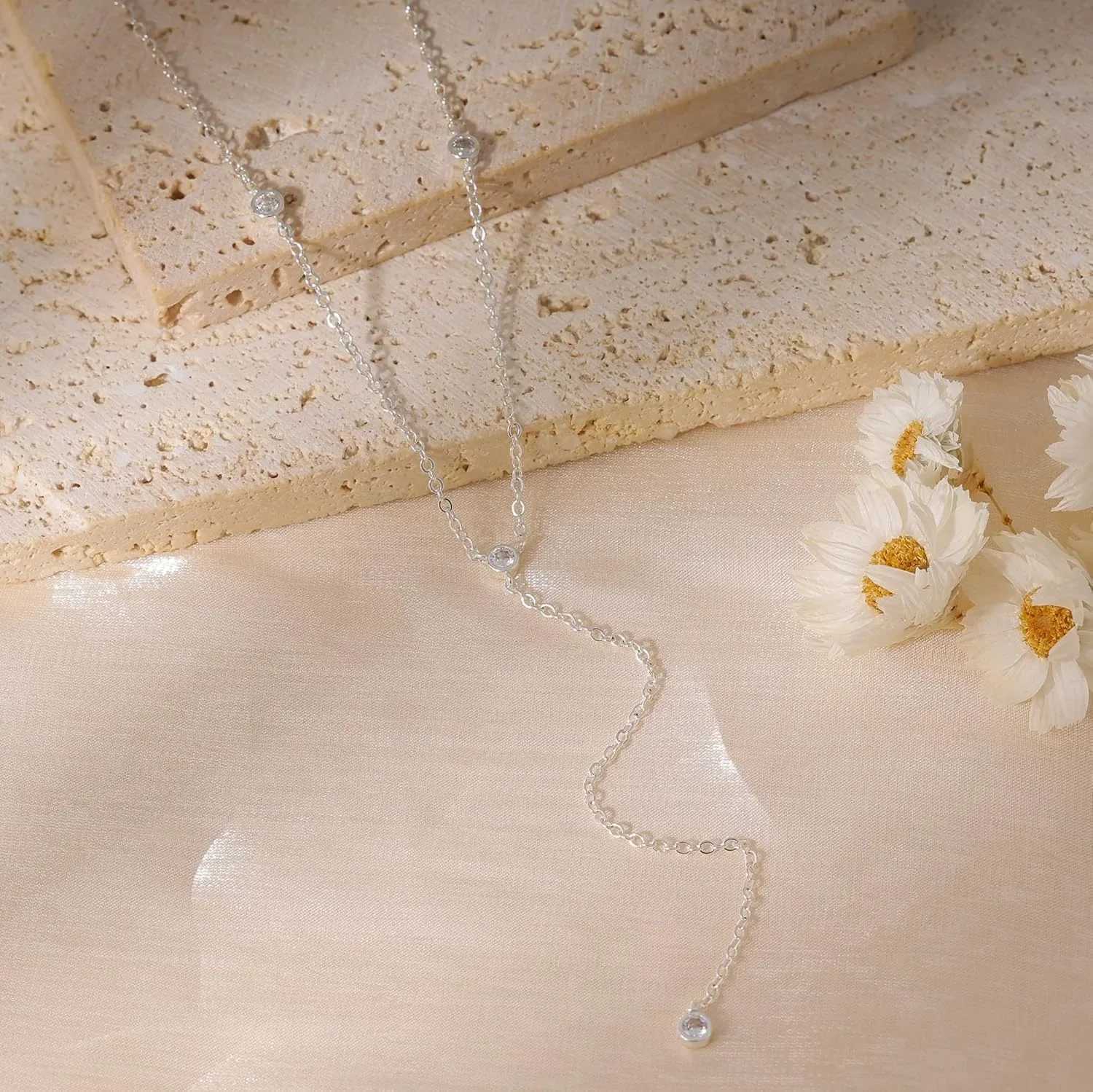 Gold Plated CZ Lariat Necklace for Women Boho Fashion Jewelry Women Silver Plated Necklace for Women Dainty Gold Necklaces G251217