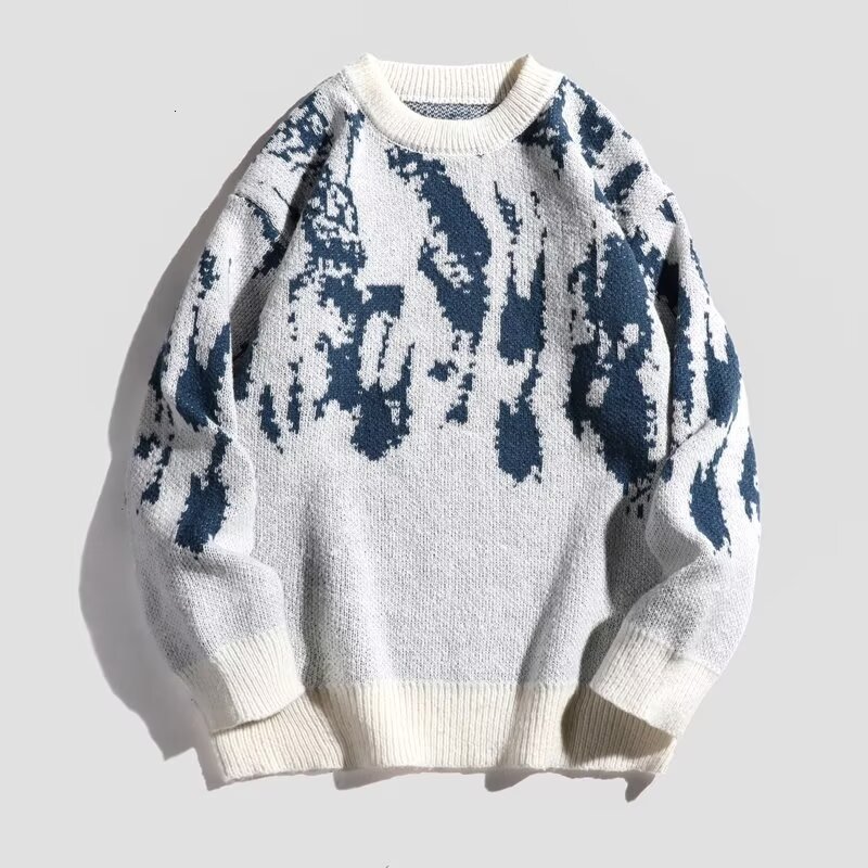 Autumn and Winter Personalized Knitted Sweater Tie Dye Trend Knitted Sweater Y2K Loose Oversized High Collar Street Sweater 240826