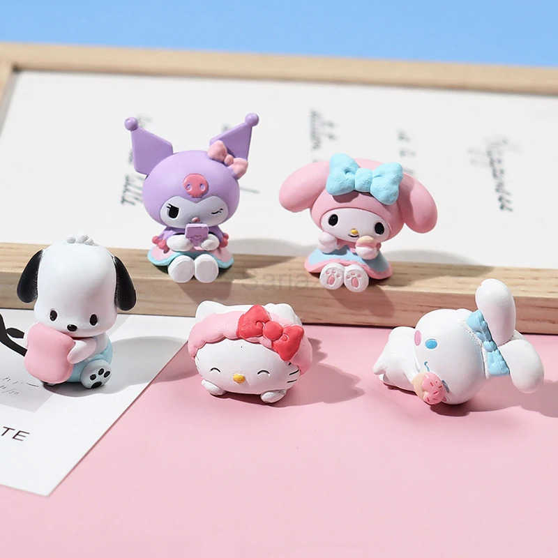 Sanrio 5Pcs-Set Cinnamoroll Anime Figure Pochacco Kuromi Pom Purin Hello Kitty Action Figure Toys Model Doll My Melody Gifts H251217