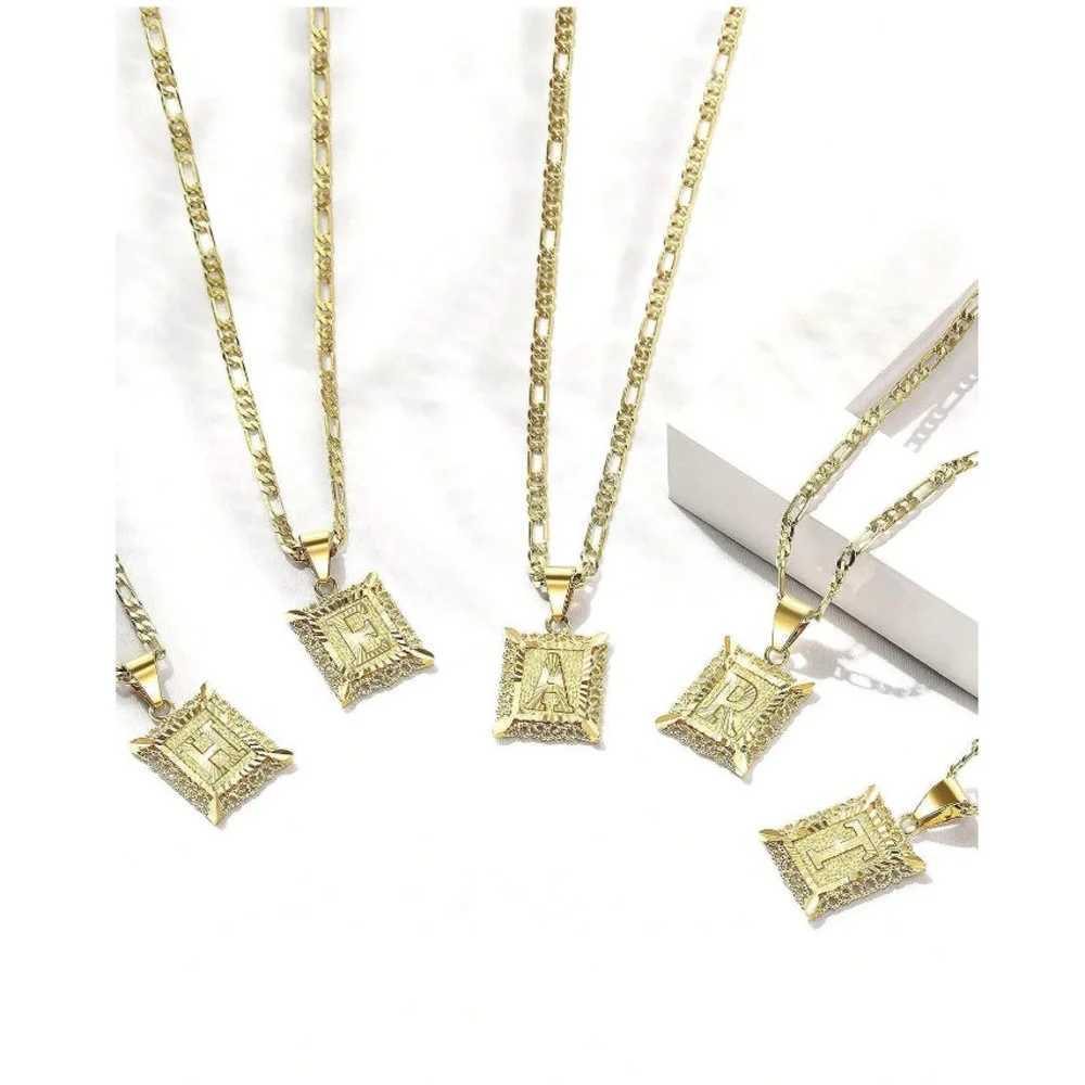 Initial Necklace Square Letter Pendant Necklace Capital Monogram Necklace Alhpabets From A-Z Figaro Chain Necklace G251217