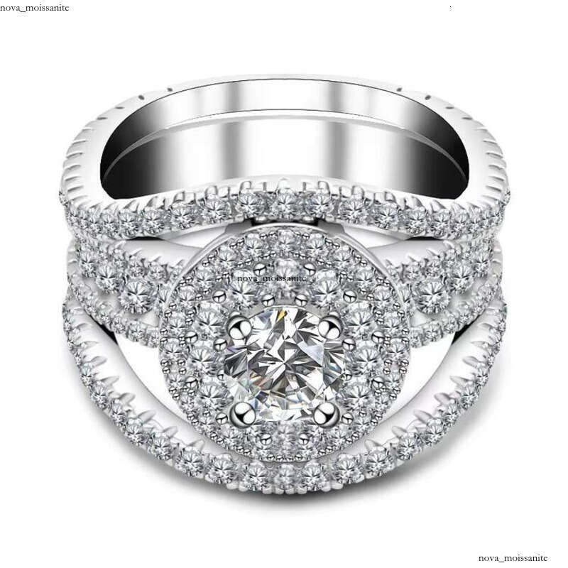 VVS Moissanite Wholesale Classic 925 Rhodium Gold Jewelry 3-Piece Wedding Ring Set