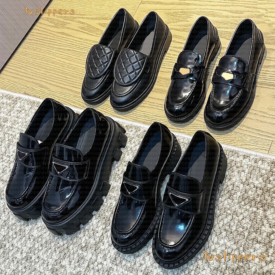 Designer dress shoes loafers Women thick soled quilted leather cover mule patent casual shoes metal buckle black flat shoes mule ox jin soft leather shoes eur 35-42