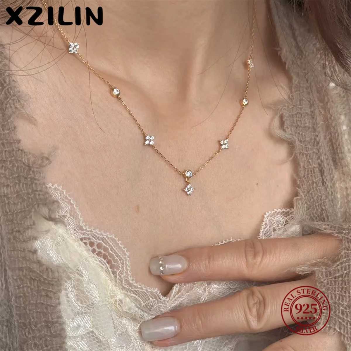XZiLin 925 Sterling Silver Inlaid Zircon Flower Necklace for women Exquisite Sweet Wedding Jewelry Accessories Gifts G251217